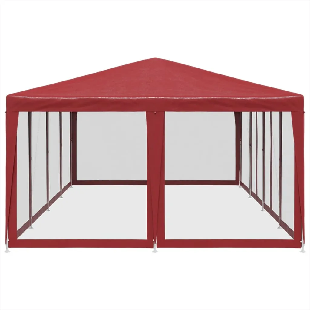 Party Tent with 12 Mesh Sidewalls Red 8x4 m HDPE