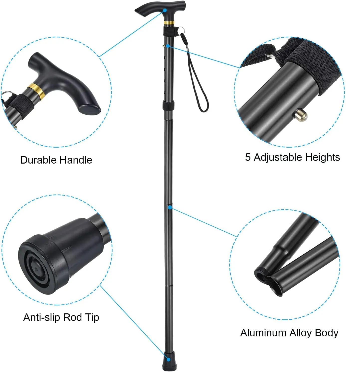 PATIKIL Trekking Poles, Collapsible Hiking Pole Telescopic Folding Cane Quick Lock Aluminum Alloy for Outdoor Hiking Walking Camping