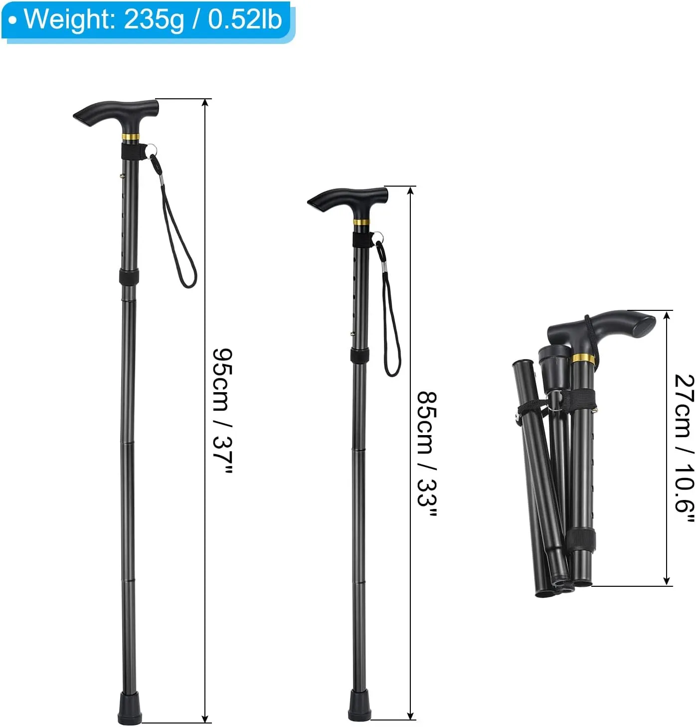 PATIKIL Trekking Poles, Collapsible Hiking Pole Telescopic Folding Cane Quick Lock Aluminum Alloy for Outdoor Hiking Walking