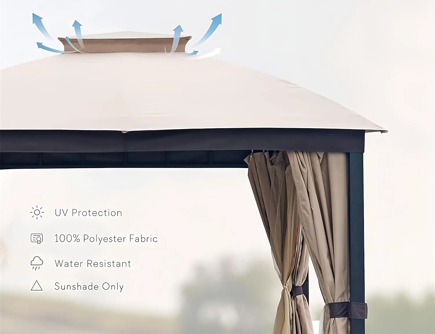 Patio Gazebo 10x10, Outdoor Gazebos, Heavy Duty Gazebo Soft Top Gazebos, Metal Frame Canopy with Double Roofs, Anti-UV Shelter with Privacy Curtains and Netting for Patio Deck Backyard Garden Lawns