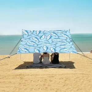 Pattern with Tuna Fish Beach Camping Tent Sun Shelter for Whole Family, Beach Shade Canopy with UPF50  UV Protection,Easy Set Up and Carry,Outdoor Shade for Trips, Fishing, Backyard Fun Picnics