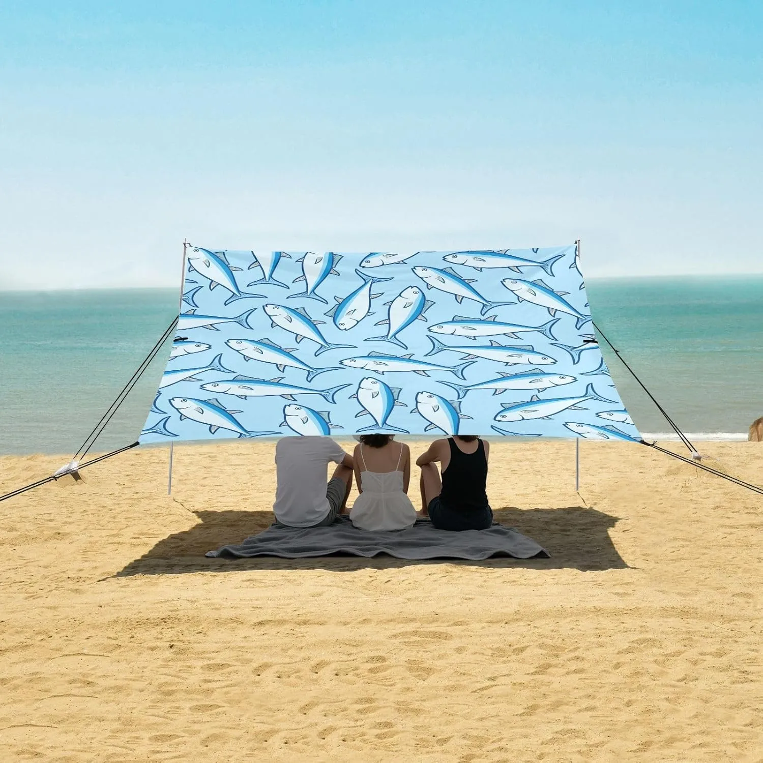 Pattern with Tuna Fish Beach Camping Tent Sun Shelter for Whole Family, Beach Shade Canopy with UPF50  UV Protection,Easy Set Up and Carry,Outdoor Shade for Trips, Fishing, Backyard Fun Picnics