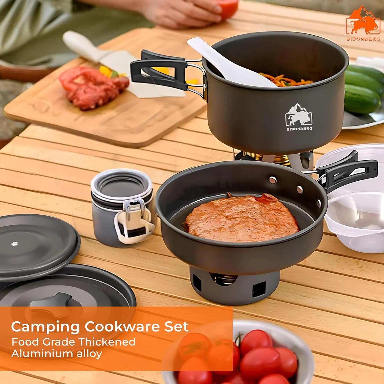 Pcs Camping Cookware Set, Mess Kit, Camping Accessories for Outdoor, Camping Utensils with Carry Bag, Camping Bowl Pot Pan Set - Nonstick Aluminum