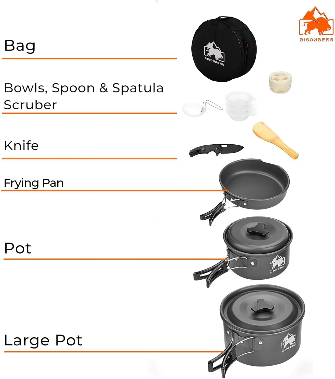 Pcs Camping Cookware Set, Mess Kit, Camping Accessories for Outdoor, Camping Utensils with Carry Bag, Camping Bowl Pot Pan Set - Nonstick Aluminum