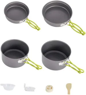 Picnic Fishing Cookware Set 4-Piece Nonstick Outdoor Camping Cooking Kit Compact for Hiking Portable for 3-4 People
