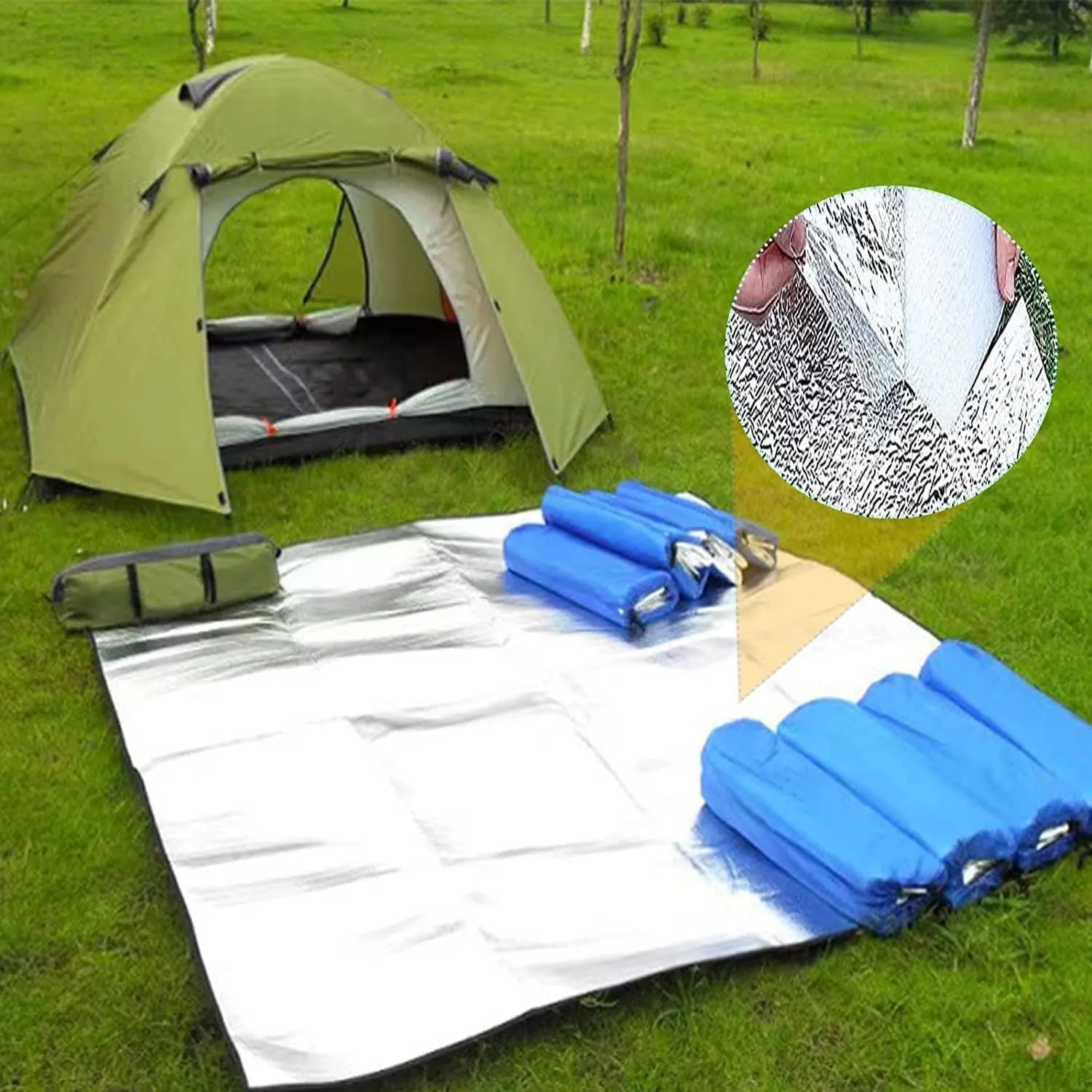 Picnic Mat Aluminum Camping Mat Foam Foil Waterproof Cushion Foldable Outdoor Sleeping Mattress Insulated Footprint Pad for Camping Foam Pad Insulating Foil Mat with Carrying Bag