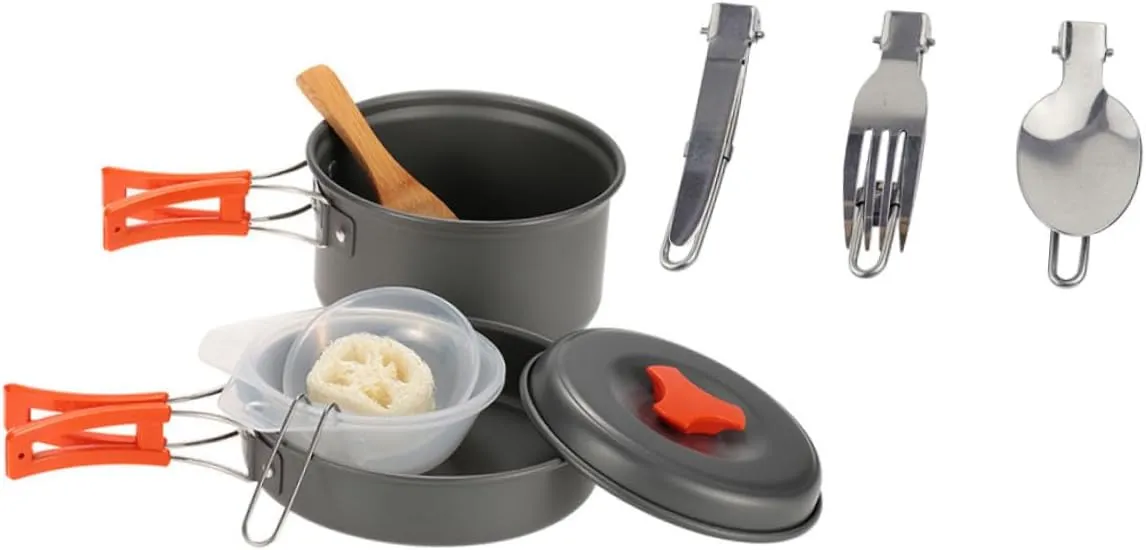 Picnic Pot Set Camping Cooking Pot 2-Person Outdoor Cooking Kit Portable Camping Cookware Kit Easy to Clean Compact Design