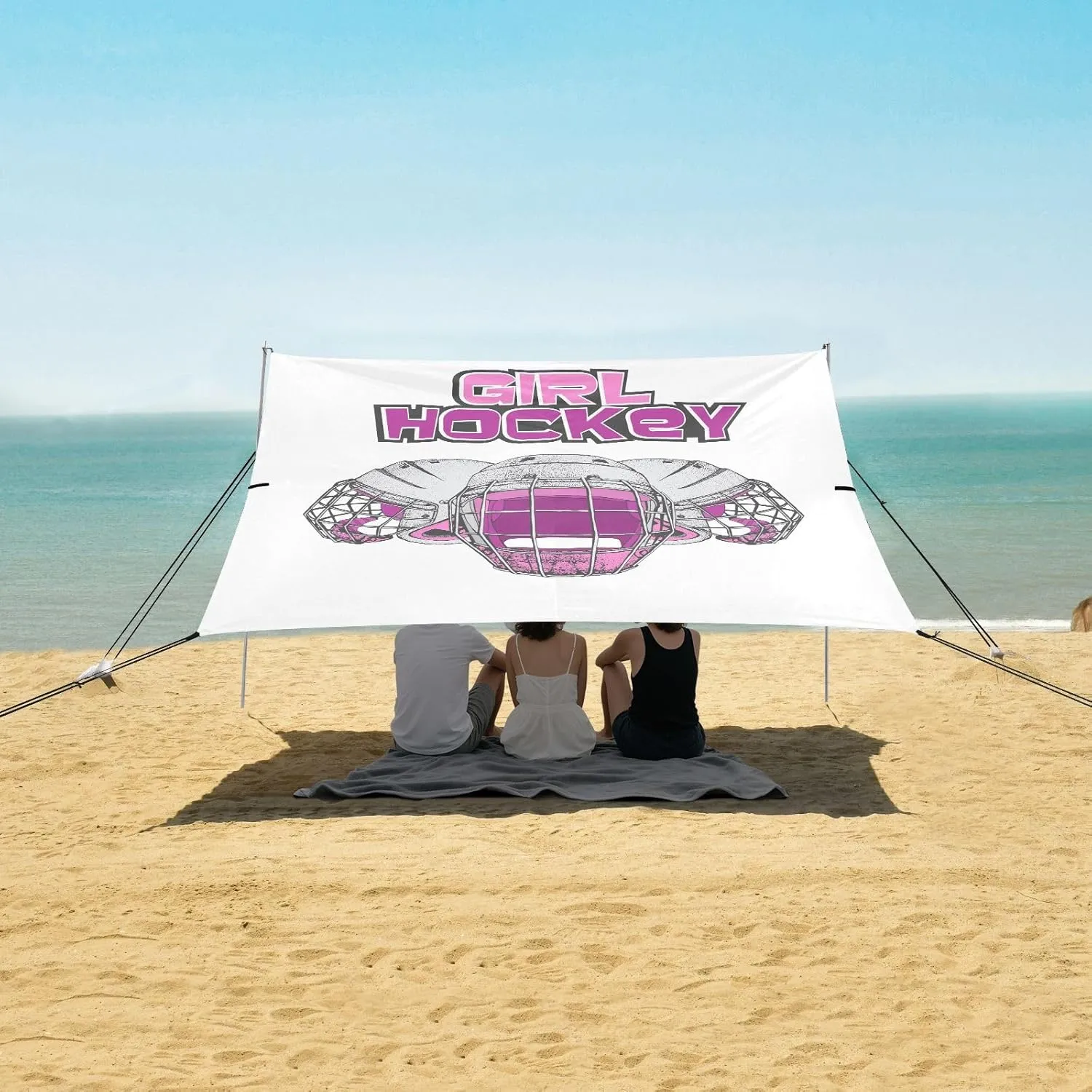 Pink Hockey Girl Helmet Beach Camping Tent Sun Shelter for Whole Family, Beach Shade Canopy with UPF50  UV Protection,Easy Set Up and Carry,Outdoor Shade for Trips, Fishing, Backyard Fun Picnic
