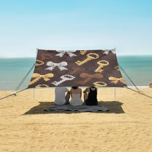 Pixel Style Bows Keys Beach Canopy Tent Anti-UV & Wind Resistant, Camping Sun Shelter Easy Setup Portable,Outdoor Shade Tents with Sandbags,Sand Shovels,Ground Pegs & Stability Poles