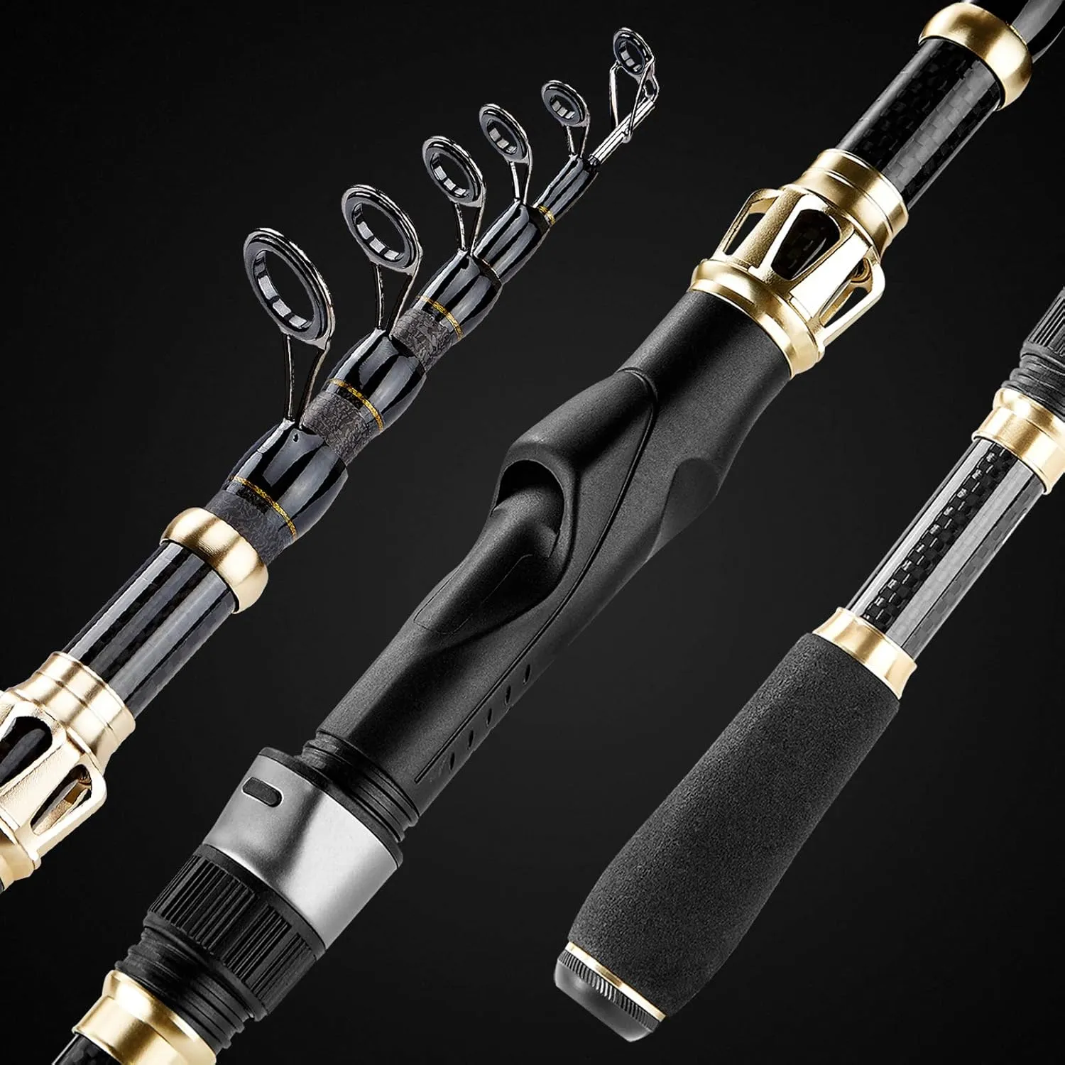 PLUSINNO Fishing Rod and Reel Combo,Fishing Pole,Telescopic Fishing Rod Kit with Spinning Reel, Telescopic Fishing Pole with Carrier Bag for Freshwater Saltwater for Men Women