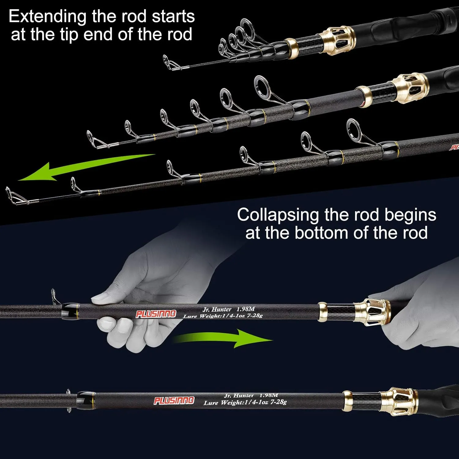 PLUSINNO Fishing Rod and Reel Combo,Fishing Pole,Telescopic Fishing Rod Kit with Spinning Reel, Telescopic Fishing Pole with Carrier Bag for Freshwater Saltwater for Men Women