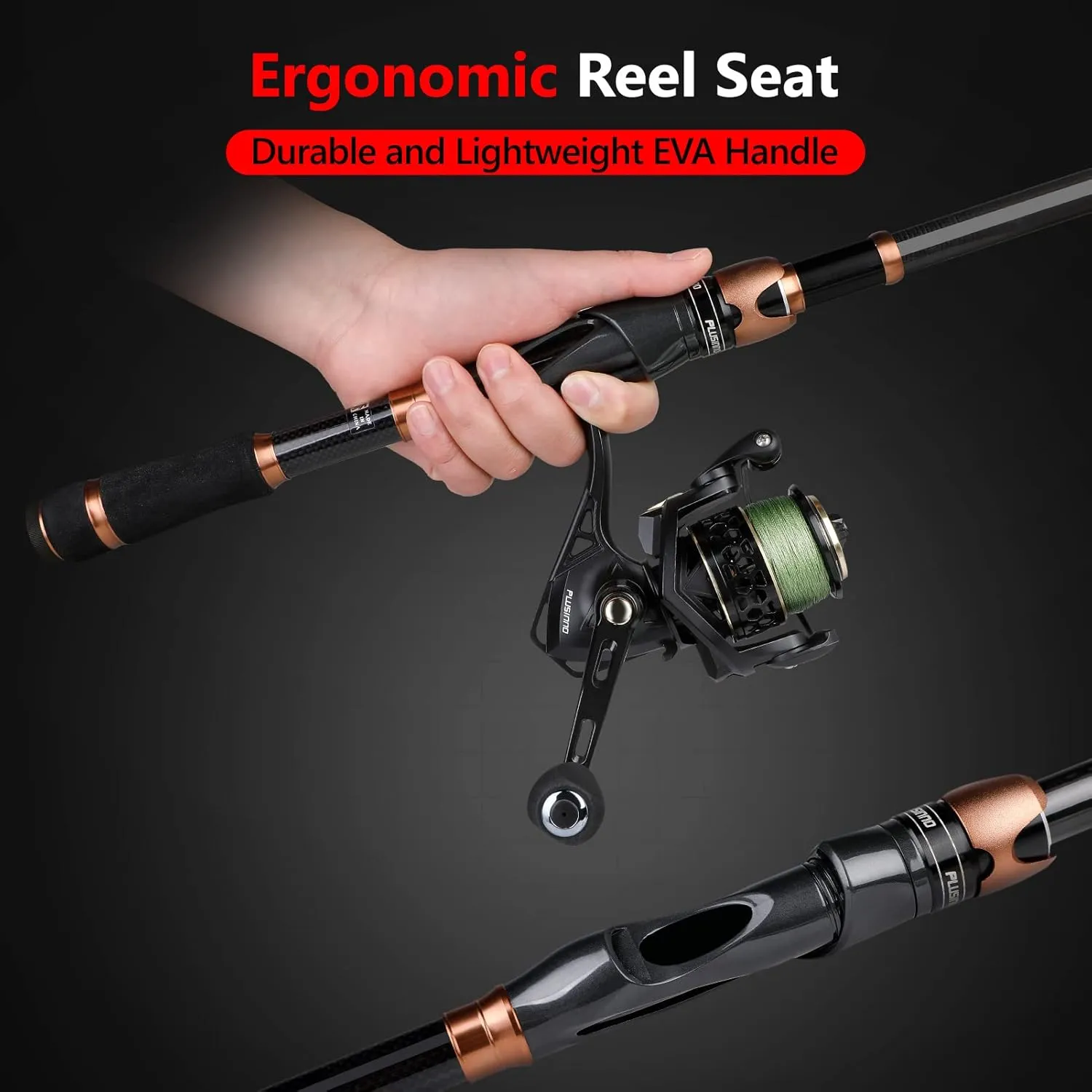 PLUSINNO Fishing Rod and Reel Combos, Bronze Warrior Toray 24-Ton Carbon Matrix Telescopic Fishing Rod Pole, 12  1 Shielded Bearings Stainless Steel BB Spinning Reel, Travel Freshwater Fishing Gear