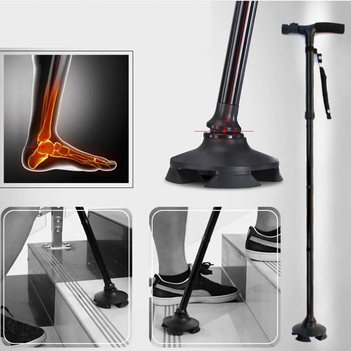 Pole Cane Walking Safety LED Adjustable Collapsible Black Friday sale Giant discount Travel Trekking Hiking Stick