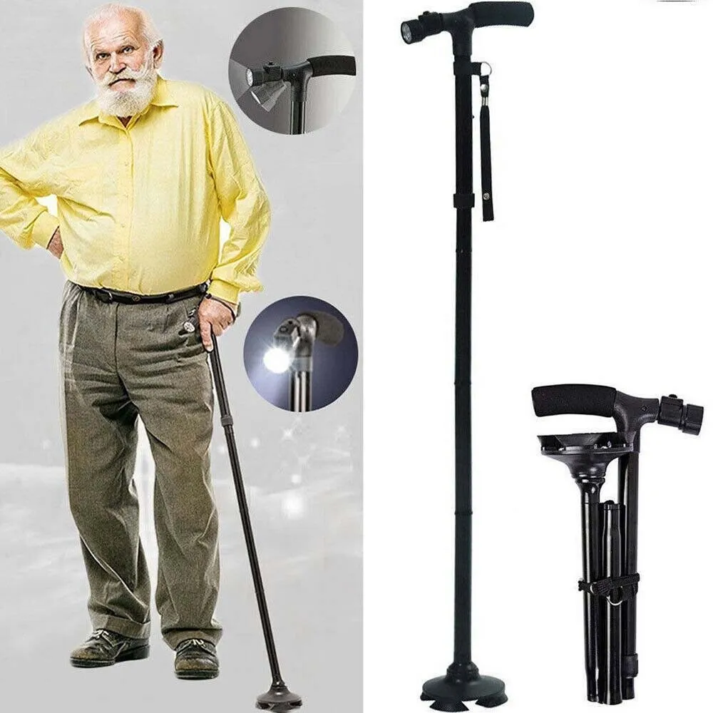 Pole Cane Walking Safety LED Adjustable Collapsible Black Friday sale Giant discount Travel Trekking Hiking Stick