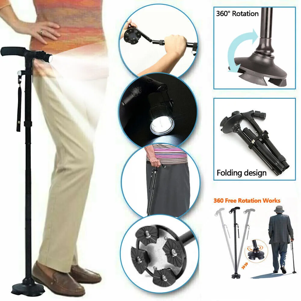 Pole Cane Walking Safety LED Adjustable Collapsible Black Friday sale Giant discount Travel Trekking Hiking Stick