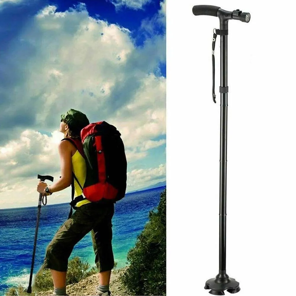 Pole Cane Walking Safety LED Adjustable Collapsible Black Friday sale Giant discount Travel Trekking Hiking Stick