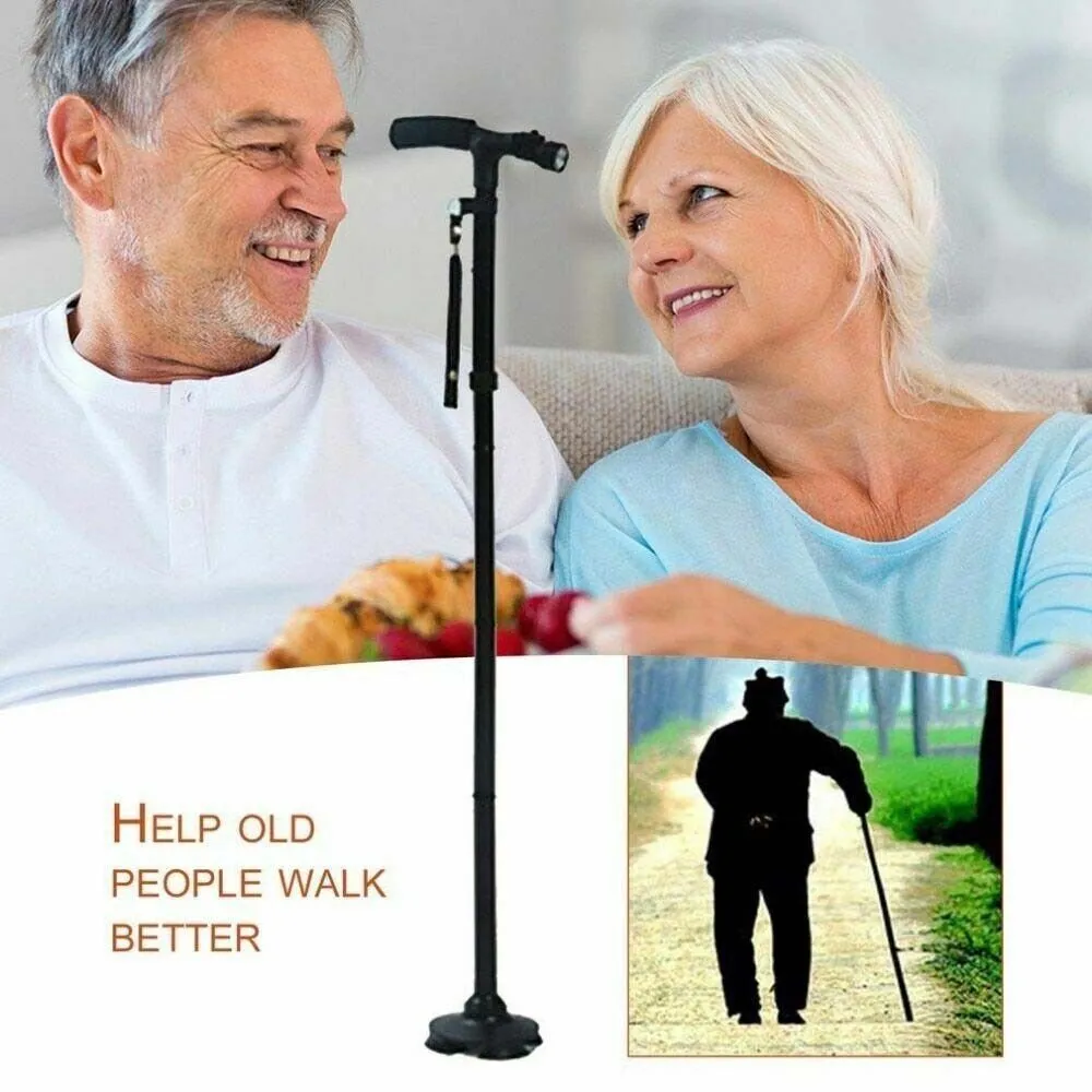 Pole Cane Walking Safety LED Adjustable Collapsible Black Friday sale Giant discount Travel Trekking Hiking Stick