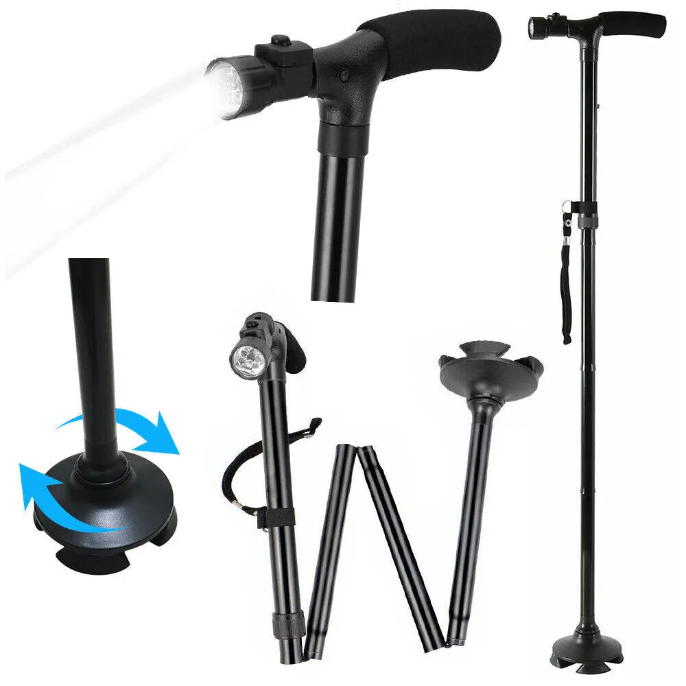 Pole Cane Walking Safety LED Adjustable Collapsible Black Friday sale Giant discount Travel Trekking Hiking Stick