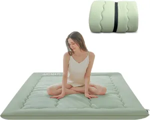 Polyester Fiber Foldable Roll Up 100 High Density Comfortable Foam Futon Mattress Japanese Tatami Floor Sleeping Pad Thicken Guests Bed Dormitory Adult Kids 80 x 60 x 3 Inches - Green