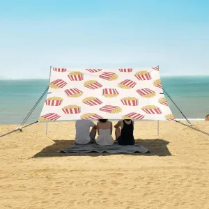 Pop Corn Cartoon Background Beach Canopy Tent Anti-UV & Wind Resistant, Camping Sun Shelter Easy Setup Portable,Outdoor Shade Tents with Sandbags,Sand Shovels,Ground Pegs & Stability Poles