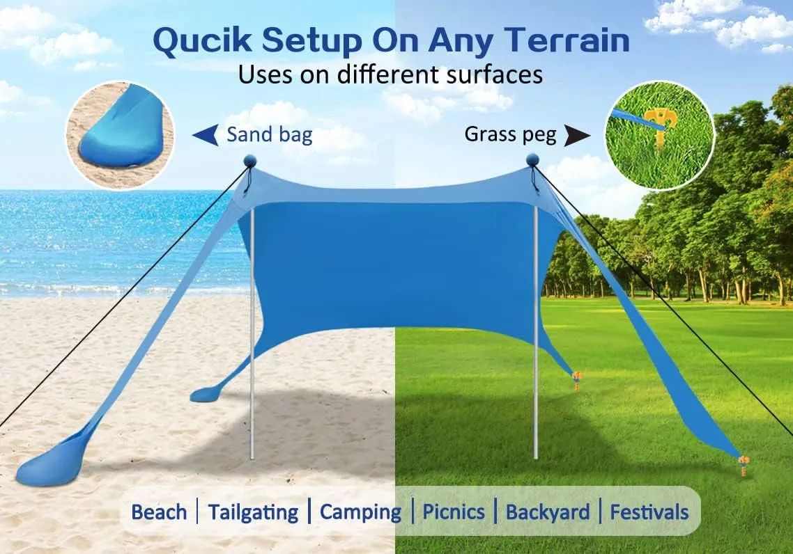 Pop Up 7.5X7.5 FT Portable Sun Shelter Beach Tent