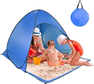 Pop Up Beach Tent, Anti UV Automatic Sun Shelter Umbrella, Portable Sun Shade Shelter for 2-3 People, Outdoor Instant Pop Up Beach Shade Tent with Carrying Bag, Blue