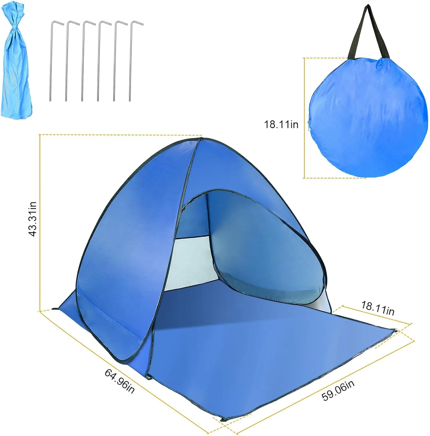 Pop Up Beach Tent, Anti UV Automatic Sun Shelter Umbrella, Portable Sun Shade Shelter for 2-3 People, Outdoor Instant Pop Up Beach Shade Tent with Carrying Bag, Blue