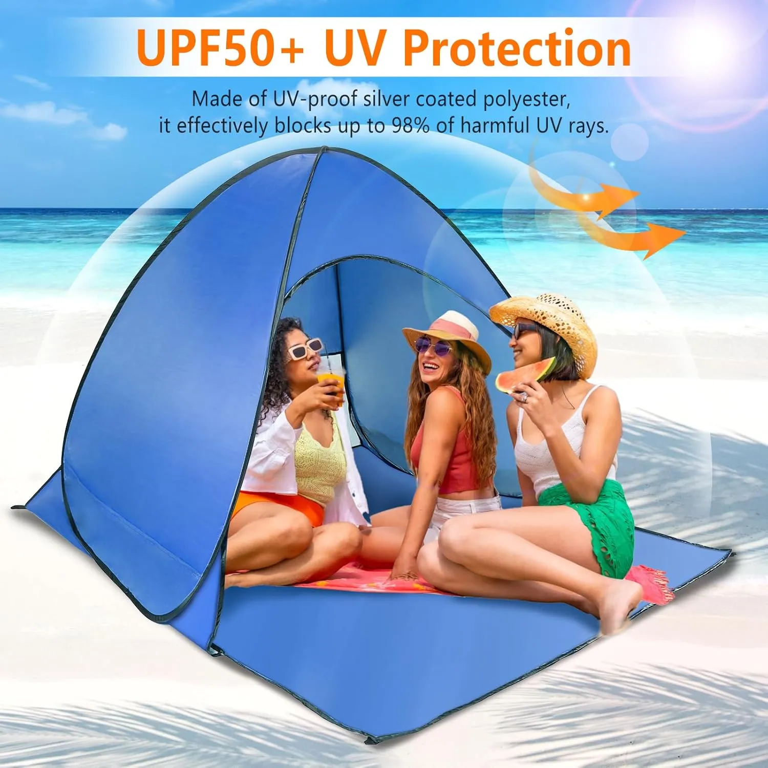 Pop Up Beach Tent, Anti UV Automatic Sun Shelter Umbrella, Portable Sun Shade Shelter for 2-3 People, Outdoor Instant Pop Up Beach Shade Tent with Carrying Bag, Blue