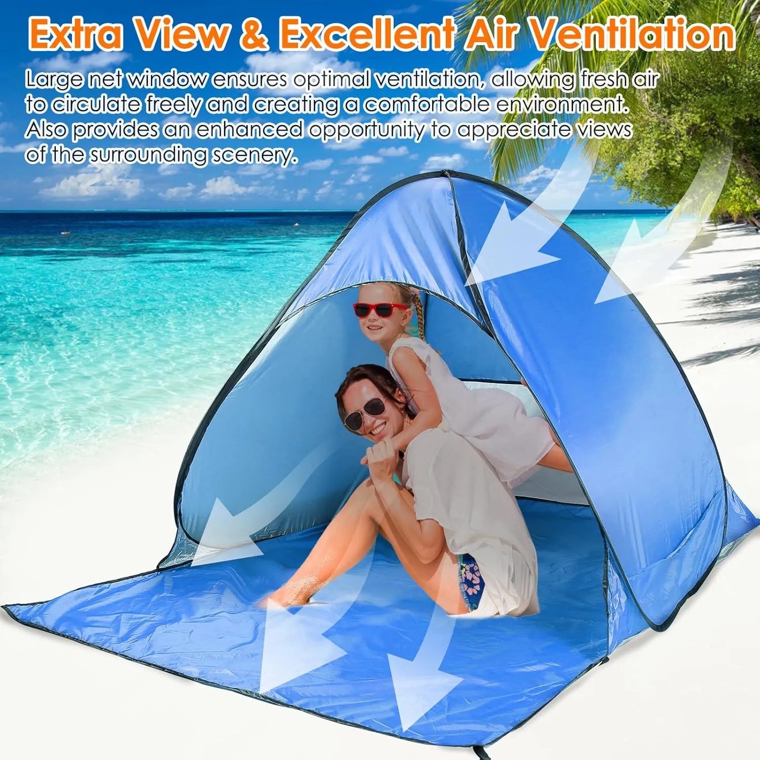 Pop Up Beach Tent, Anti UV Automatic Sun Shelter Umbrella, Portable Sun Shade Shelter for 2-3 People, Outdoor Instant Pop Up Beach Shade Tent with Carrying Bag, Blue