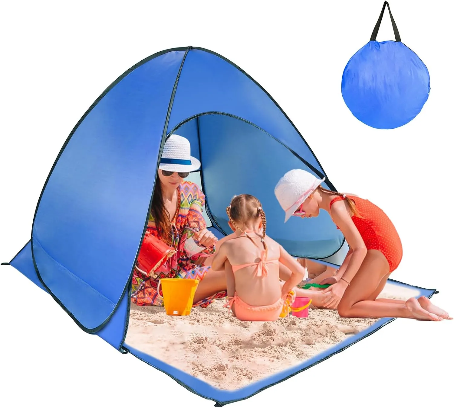 Pop Up Beach Tent, Anti UV Automatic Sun Shelter Umbrella, Portable Sun Shade Shelter for 2-3 People, Outdoor Instant Pop Up Beach Shade Tent with Carrying Bag, Blue