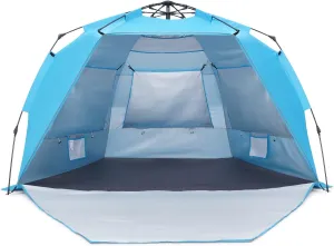 Pop Up Beach Tent, Portable Beach Shade Canopy Folding Sun Shade Shelter, UPF 50  Protection, Easy Setup and Carry, Double Silver Coating with 3 Ventilation window, Large Size Perfect for Family 4 People