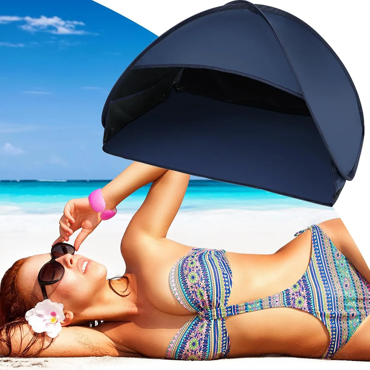 Pop Up Beach Tent Sun Shelter for Head, Head Tent for Sleeping, Small Dog Beach Tent for Outdoor Camping Picnic Tanning Poolside