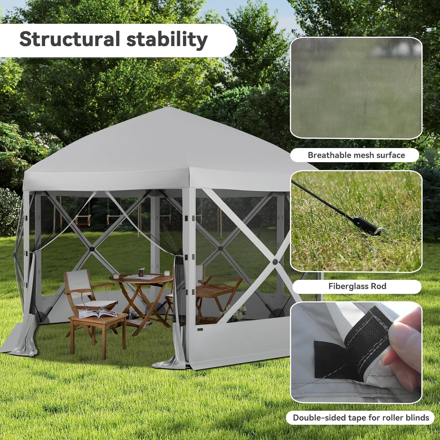 Pop Up Canopy Tent 8 Person Instant 12 x 12 ft Outdoor Mesh Screen Camping Gazebo Portable Shelter with Portable Carry Bag for Outdoor Camping, Beach, Picnic, Lawn and Backyard, Gray