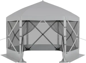 Pop Up Canopy Tent 8 Person Instant 12 x 12 ft Outdoor Mesh Screen Camping Gazebo Portable Shelter with Portable Carry Bag for Outdoor Camping, Beach, Picnic, Lawn and Backyard, Gray