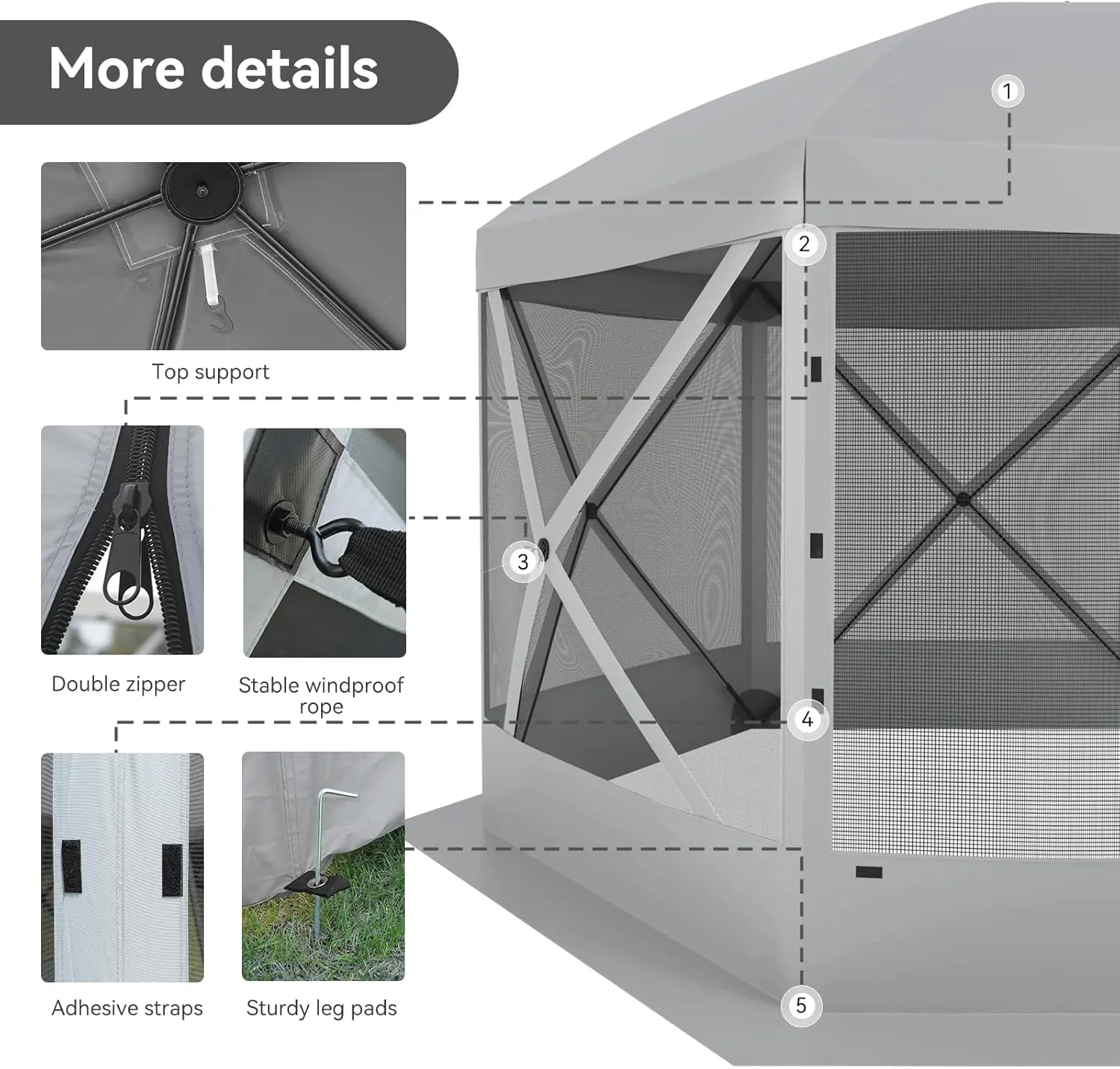 Pop Up Canopy Tent 8 Person Instant 12 x 12 ft Outdoor Mesh Screen Camping Gazebo Portable Shelter with Portable Carry Bag for Outdoor Camping, Beach, Picnic, Lawn and Backyard, Gray