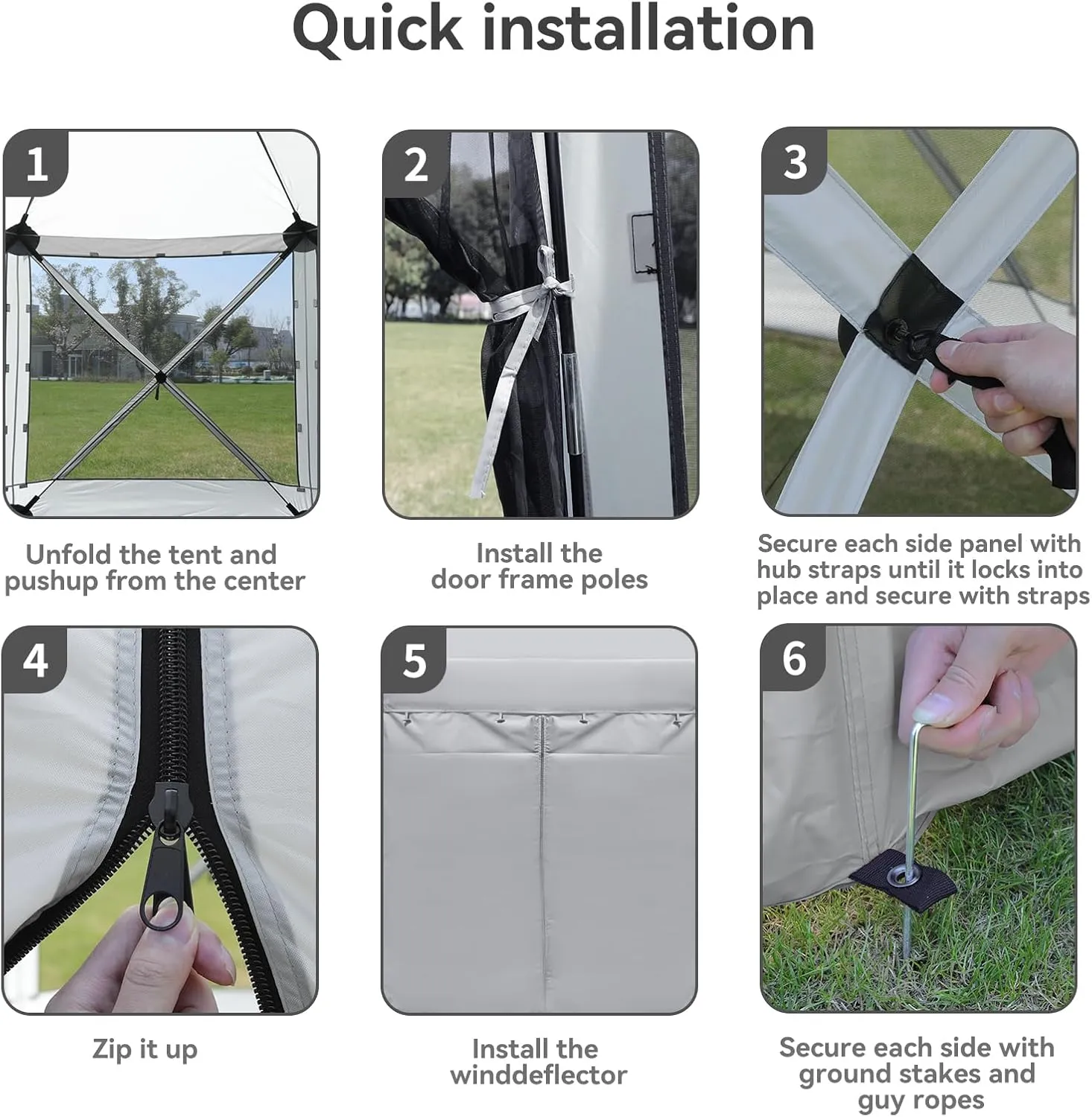 Pop Up Canopy Tent 8 Person Instant 12 x 12 ft Outdoor Mesh Screen Camping Gazebo Portable Shelter with Portable Carry Bag for Outdoor Camping, Beach, Picnic, Lawn and Backyard, Gray