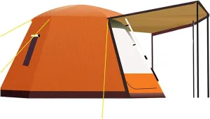 Pop Up Family Camping Tent,3-4 Person Beach Tent Sun Shelter for Family with Sun Protection,Large Windows Vestibule Windproof Beach Instant Tent for Kids, Backyard,Indoor and Outdoor (Orange Small)
