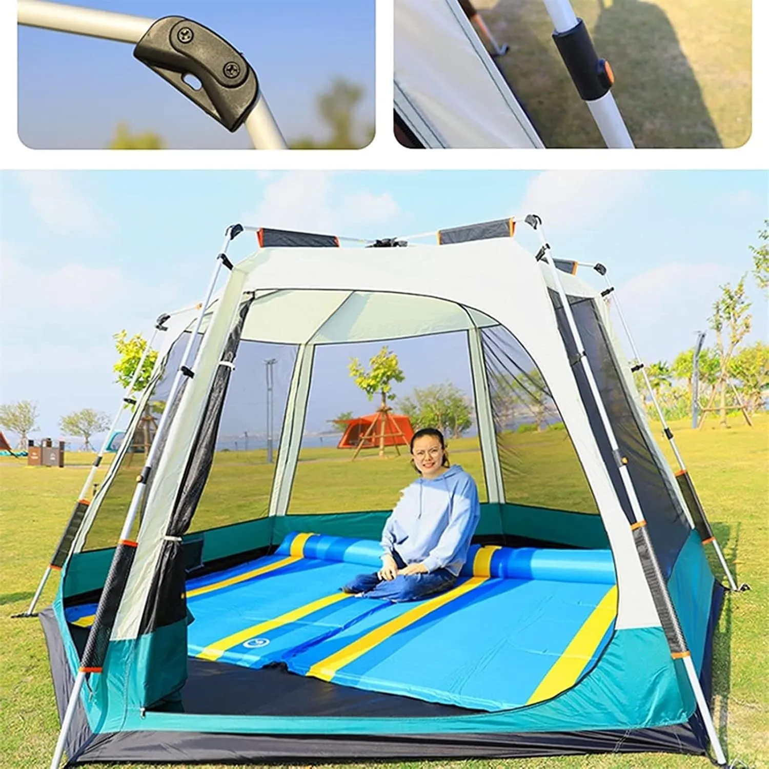 Pop Up Family Camping Tent,3-4 Person Beach Tent Sun Shelter for Family with Sun Protection,Large Windows Vestibule Windproof Beach Instant Tent for Kids, Backyard,Indoor and Outdoor (Orange Small)