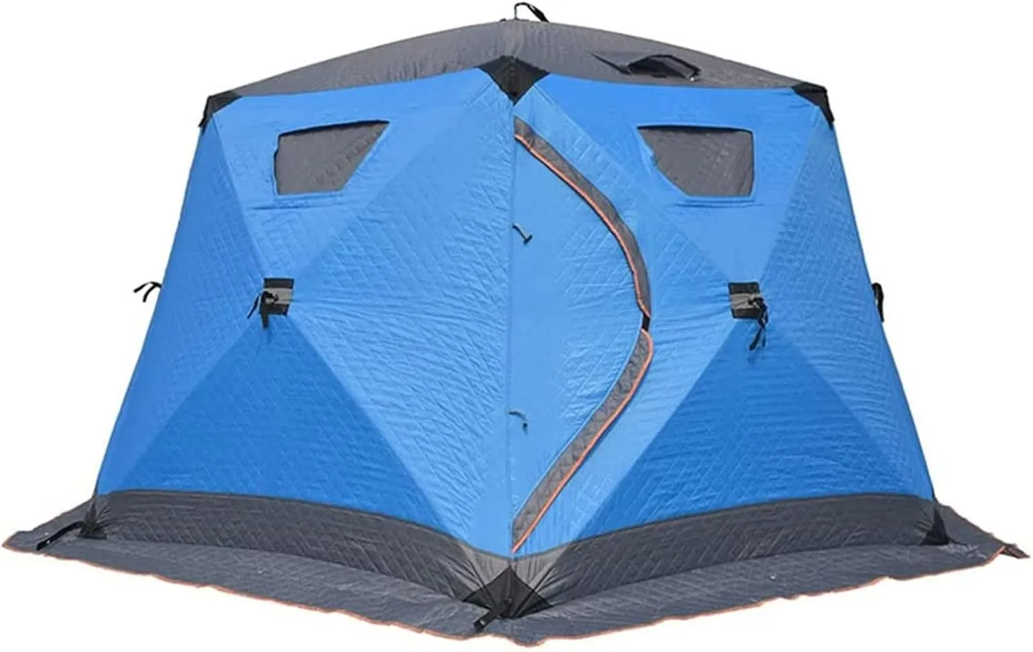 Pop-Up Insulated Ice Fishing Shelter Tent Portable Angler Ice Thermal Hub Shelter Fishing Tent with Carrying Bag, Ice Anchors, Tie-Down Ropes (Blue 180 * 350 * 190CM)