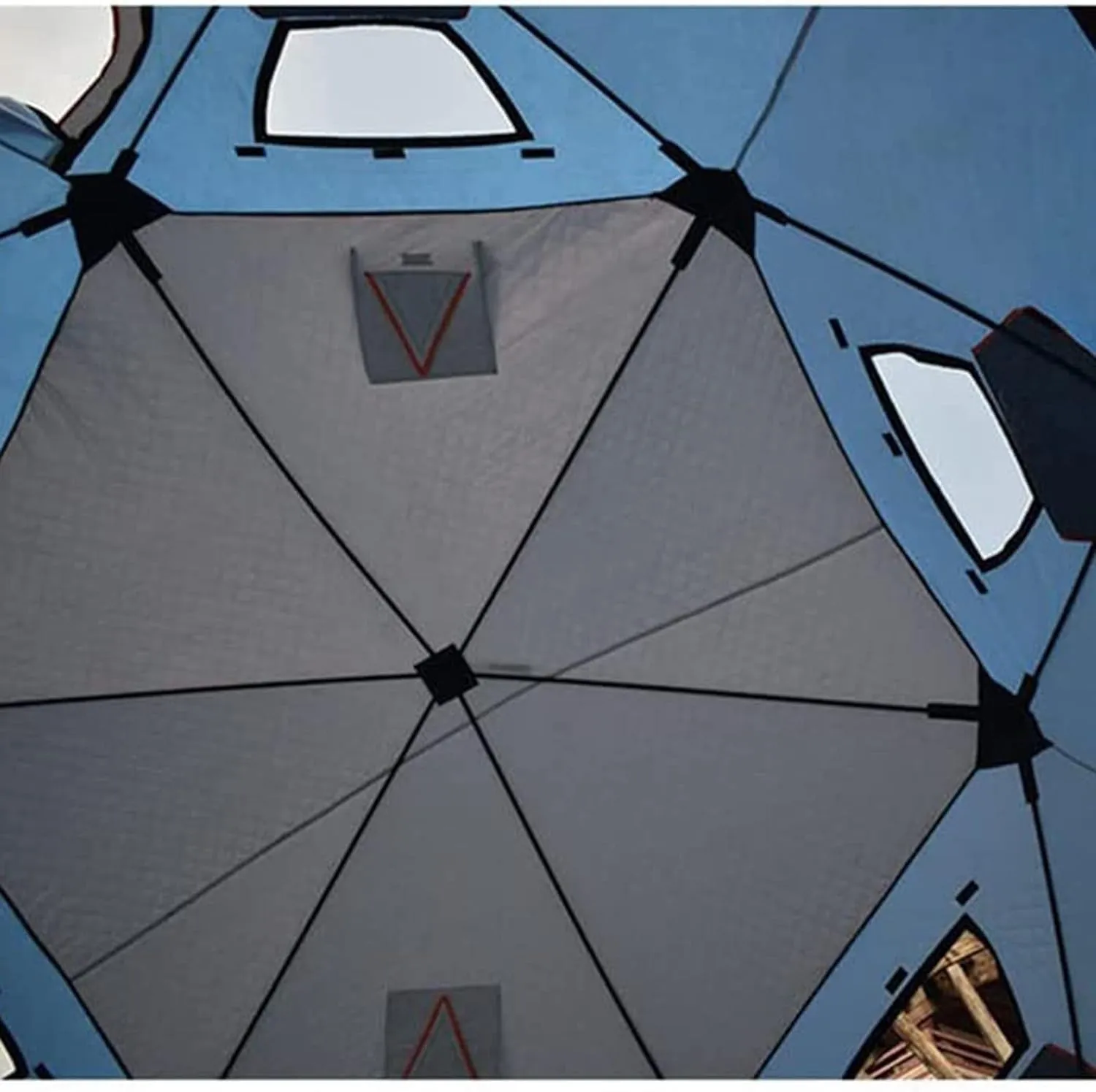 Pop-Up Insulated Ice Fishing Shelter Tent Portable Angler Ice Thermal Hub Shelter Fishing Tent with Carrying Bag, Ice Anchors, Tie-Down Ropes (Blue 180 * 350 * 190CM)