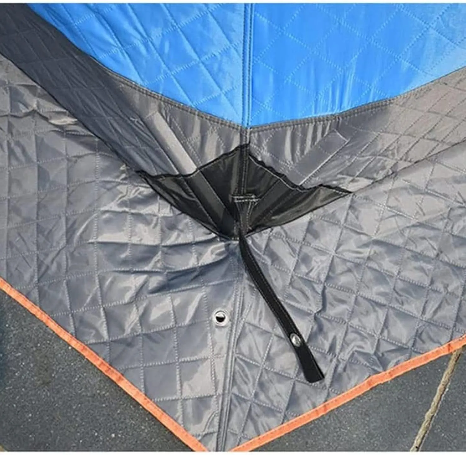 Pop-Up Insulated Ice Fishing Shelter Tent Portable Angler Ice Thermal Hub Shelter Fishing Tent with Carrying Bag, Ice Anchors, Tie-Down Ropes (Blue 180 * 350 * 190CM)