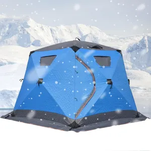Pop-Up Insulated Ice Fishing Shelter Tent Portable Angler Ice Thermal Hub Shelter Fishing Tent with Carrying Bag, Ice Anchors, Tie-Down Ropes (Blue 180 * 350 * 190CM)