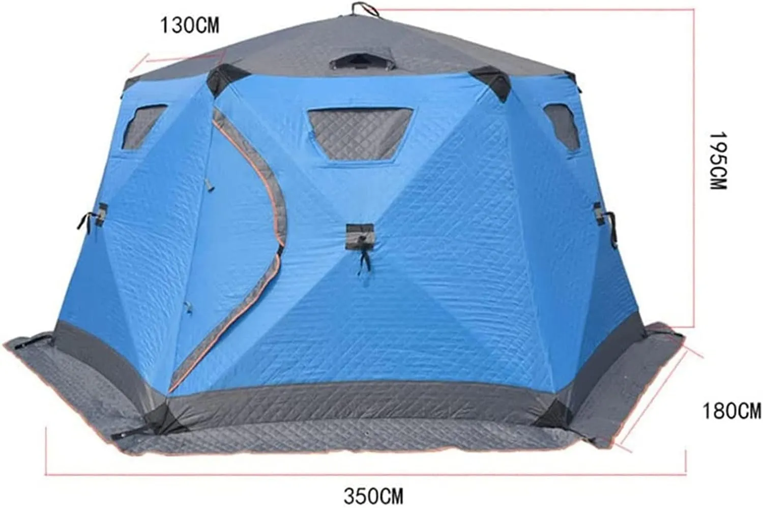 Pop-Up Insulated Ice Fishing Shelter Tent Portable Angler Ice Thermal Hub Shelter Fishing Tent with Carrying Bag, Ice Anchors, Tie-Down Ropes (Blue 180 * 350 * 190CM)