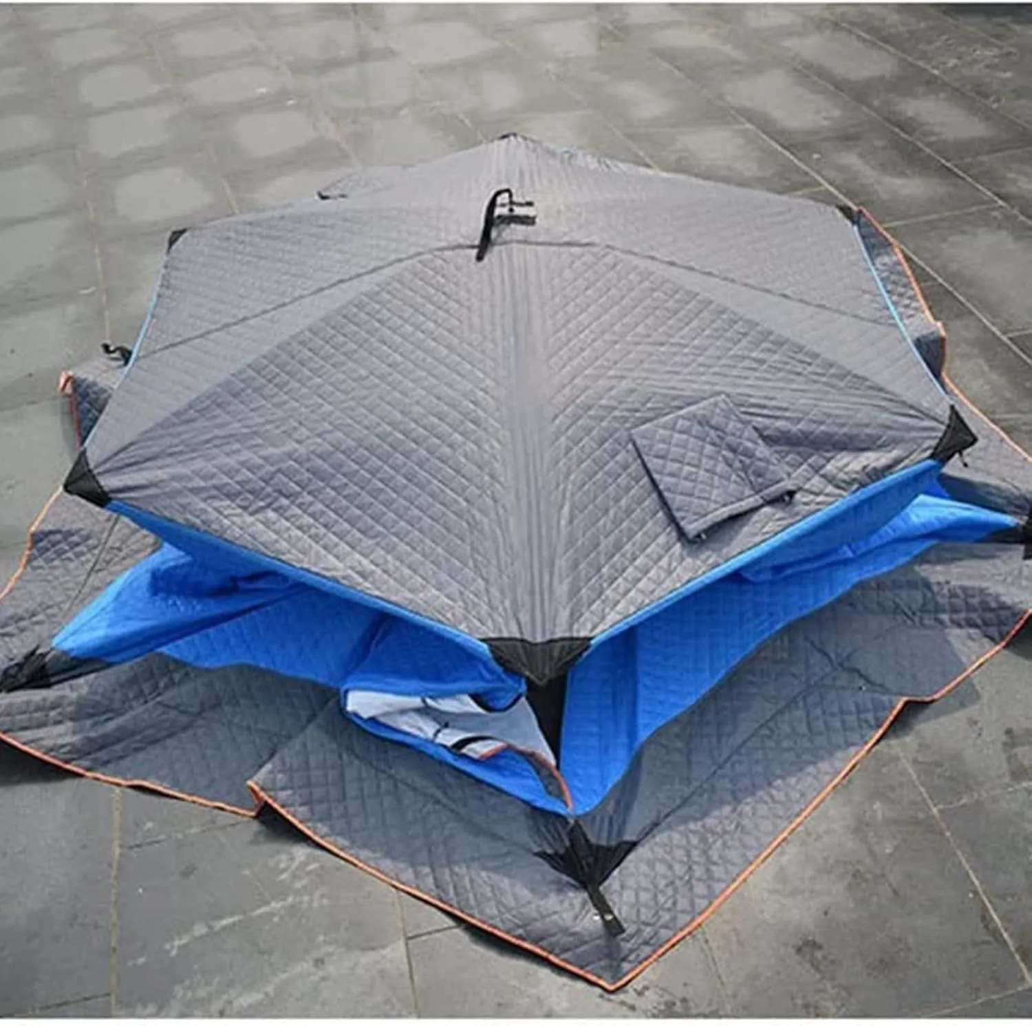 Pop-Up Insulated Ice Fishing Shelter Tent Portable Angler Ice Thermal Hub Shelter Fishing Tent with Carrying Bag, Ice Anchors, Tie-Down Ropes (Blue 180 * 350 * 190CM)