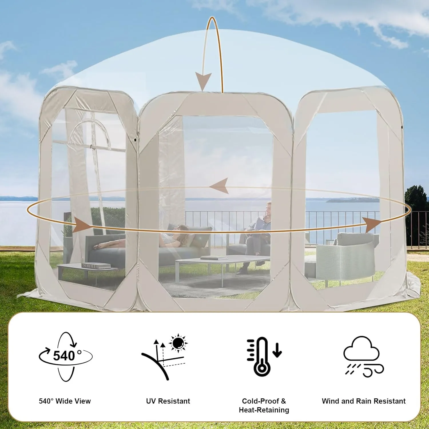 Pop-Up Screen House Tent, 10x10 Feet Outdoor Gazebo with Carry Bag, Stakes, Wind Ropes, Sand Bags, Portable Mosquito Net Canopy with UV Protection & Ventilation for Camping, Patio, Backyard, Garden