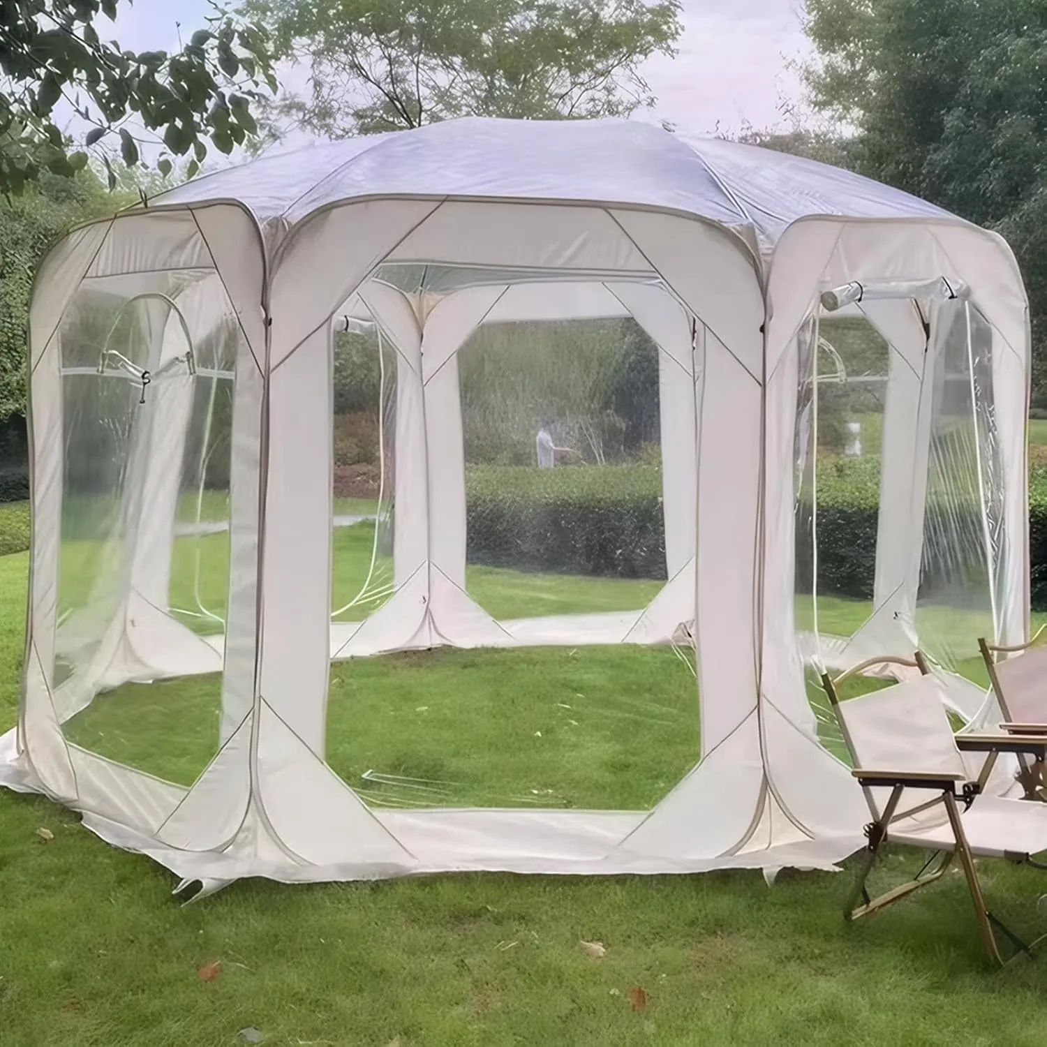 Pop-Up Screen House Tent, 10x10 Feet Outdoor Gazebo with Carry Bag, Stakes, Wind Ropes, Sand Bags, Portable Mosquito Net Canopy with UV Protection & Ventilation for Camping, Patio, Backyard, Garden