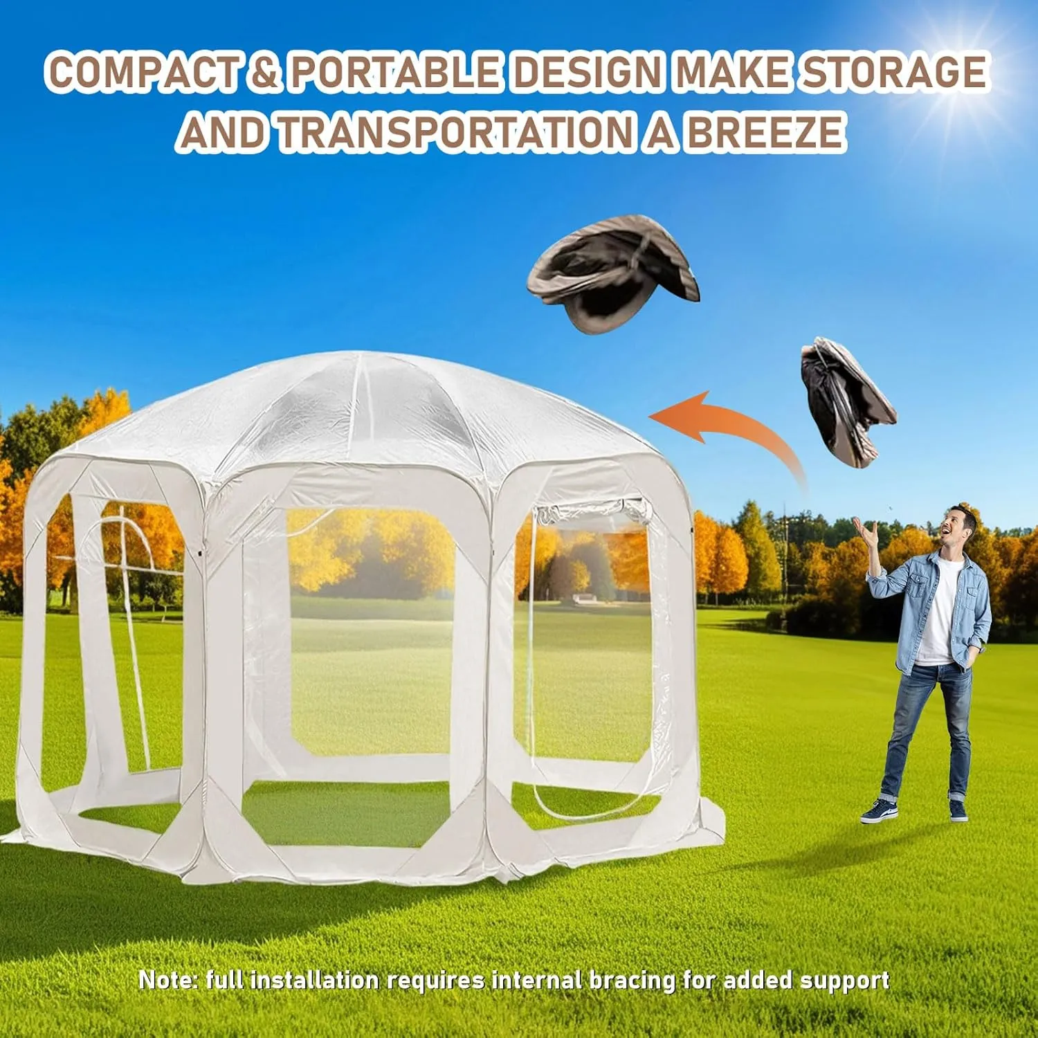 Pop-Up Screen House Tent, 10x10 Feet Outdoor Gazebo with Carry Bag, Stakes, Wind Ropes, Sand Bags, Portable Mosquito Net Canopy with UV Protection & Ventilation for Camping, Patio, Backyard, Garden