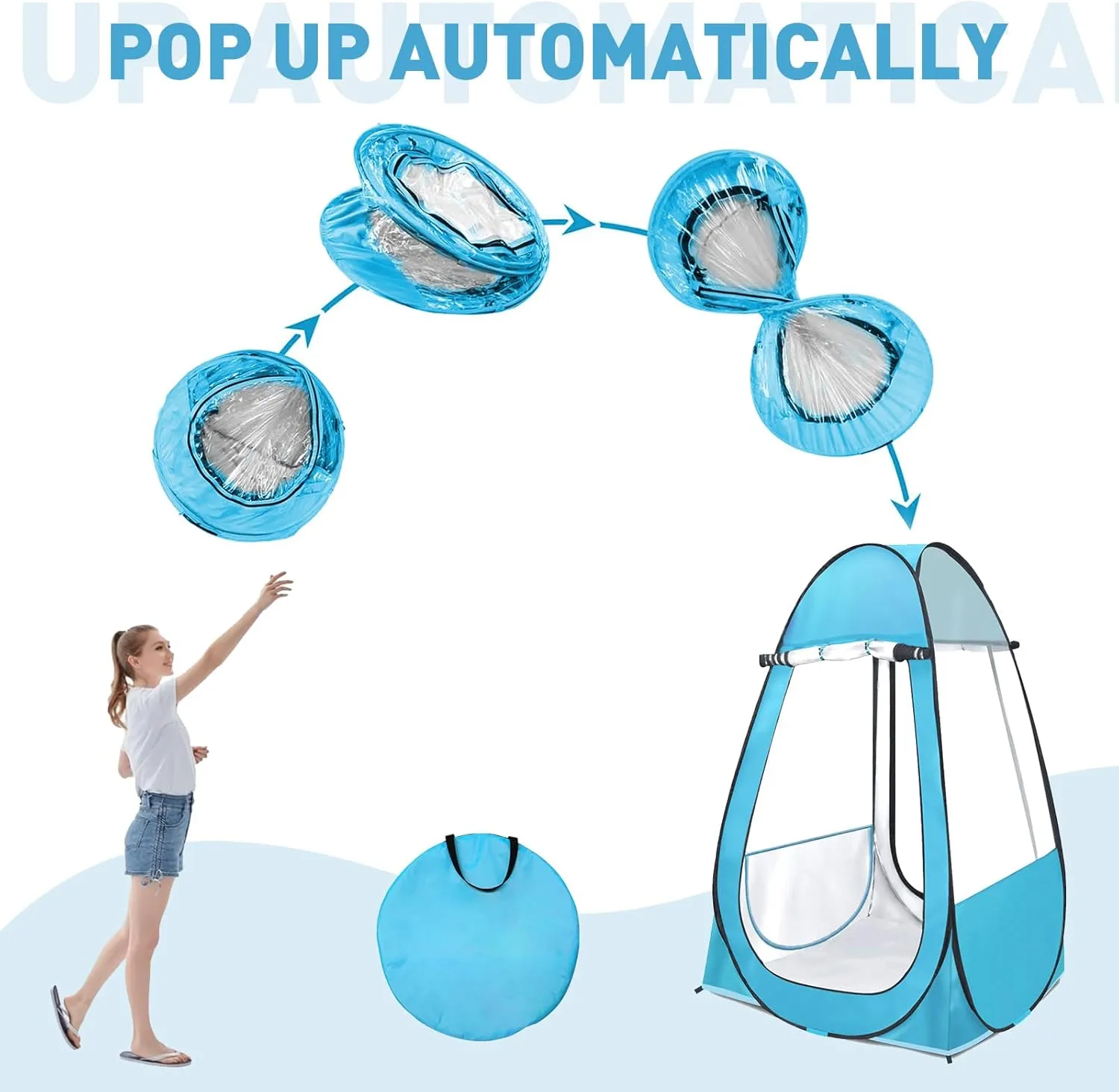 Pop Up Tent, Clear Outdoor Tents Sports Fishing, Rainproof and Windproof Beach Camping, Lightweight and Sturdy, Easy Set Up, UPF 50  Portable Folding 39" x 64"