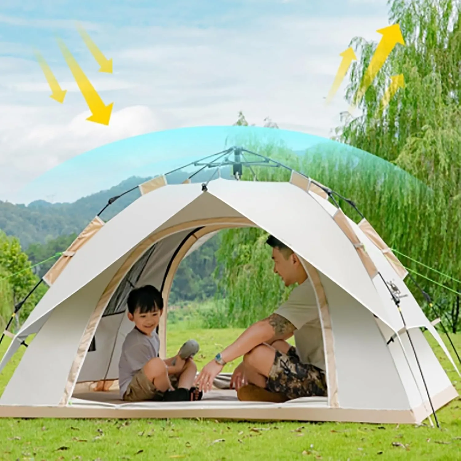 Pop Up Tent, Family Tent for 4 Person, Portable Instant Tent, Waterproof Windproof for Camping Hiking Mountaineering