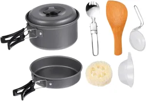 POPETPOP 1 Set Outdoor Camping Cookware Portable Cooking Utensils for Hiking Picnic Backpacking Lightweight Compact Design for Person Meals